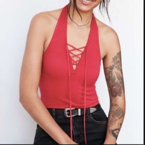 Project Social lace up halter crop top